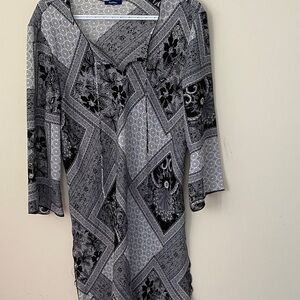 Reitmans Monochrome Patchwork Long Sleeve Dress